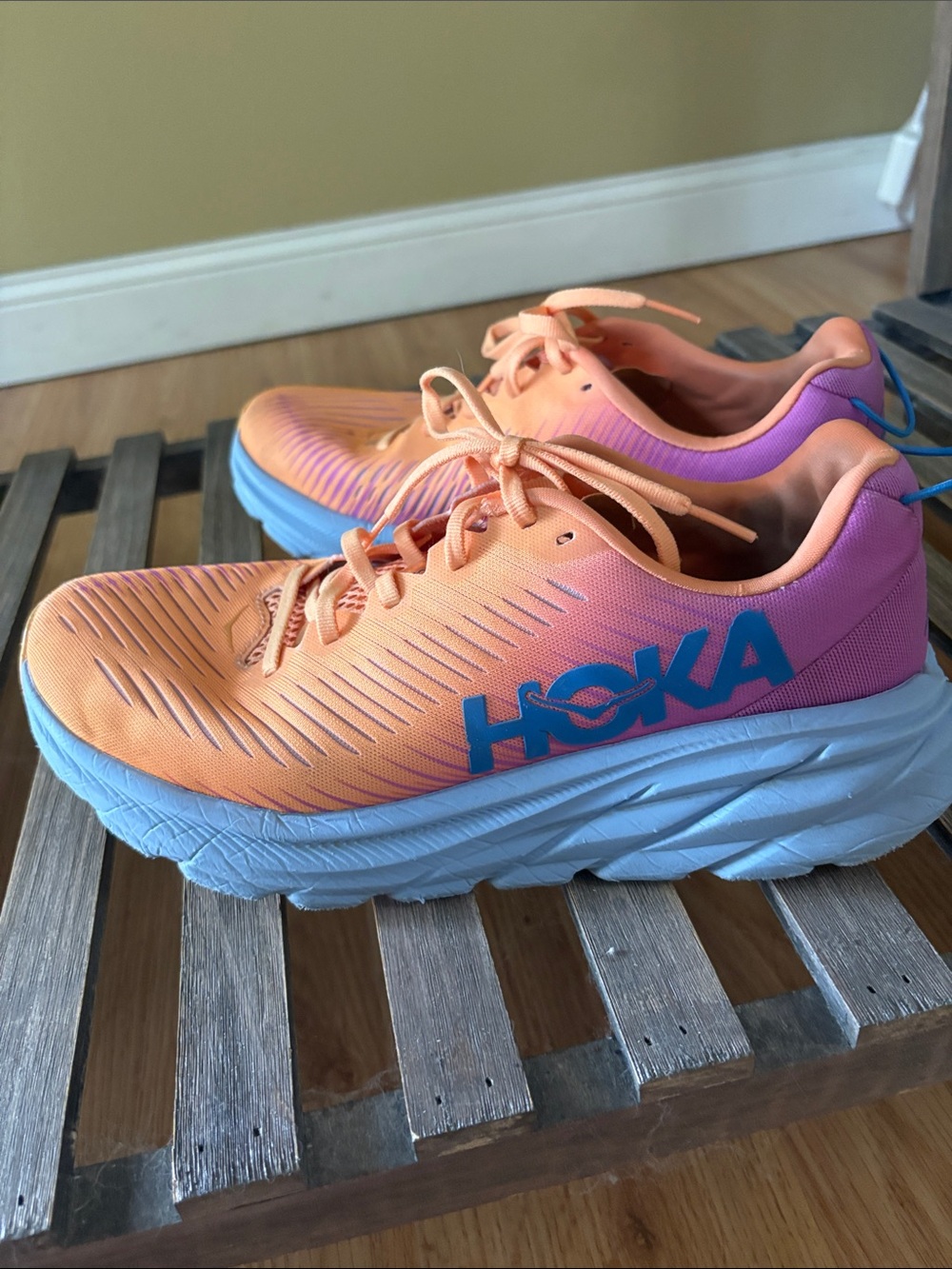 Hoka Women’s Peach & Pink Lightweight Running Sneakers with Blue Logo